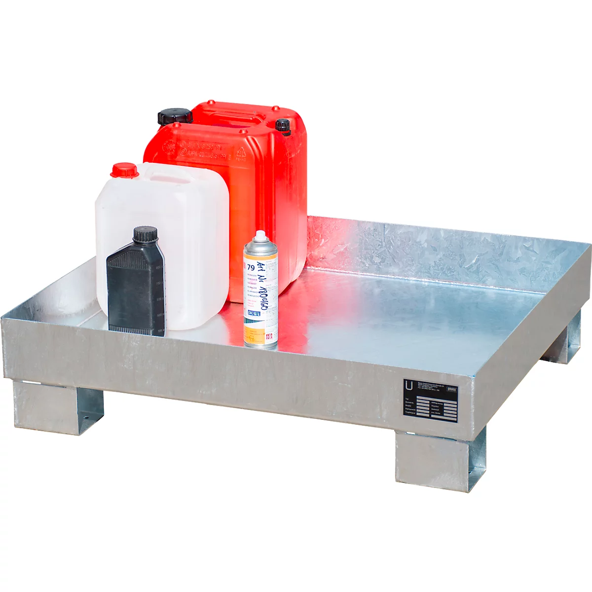 Bac de rétention AW60-2 - 68 litres - L 900 x l. 800 x H 220 mm - sans caillebotis - galvanisé
