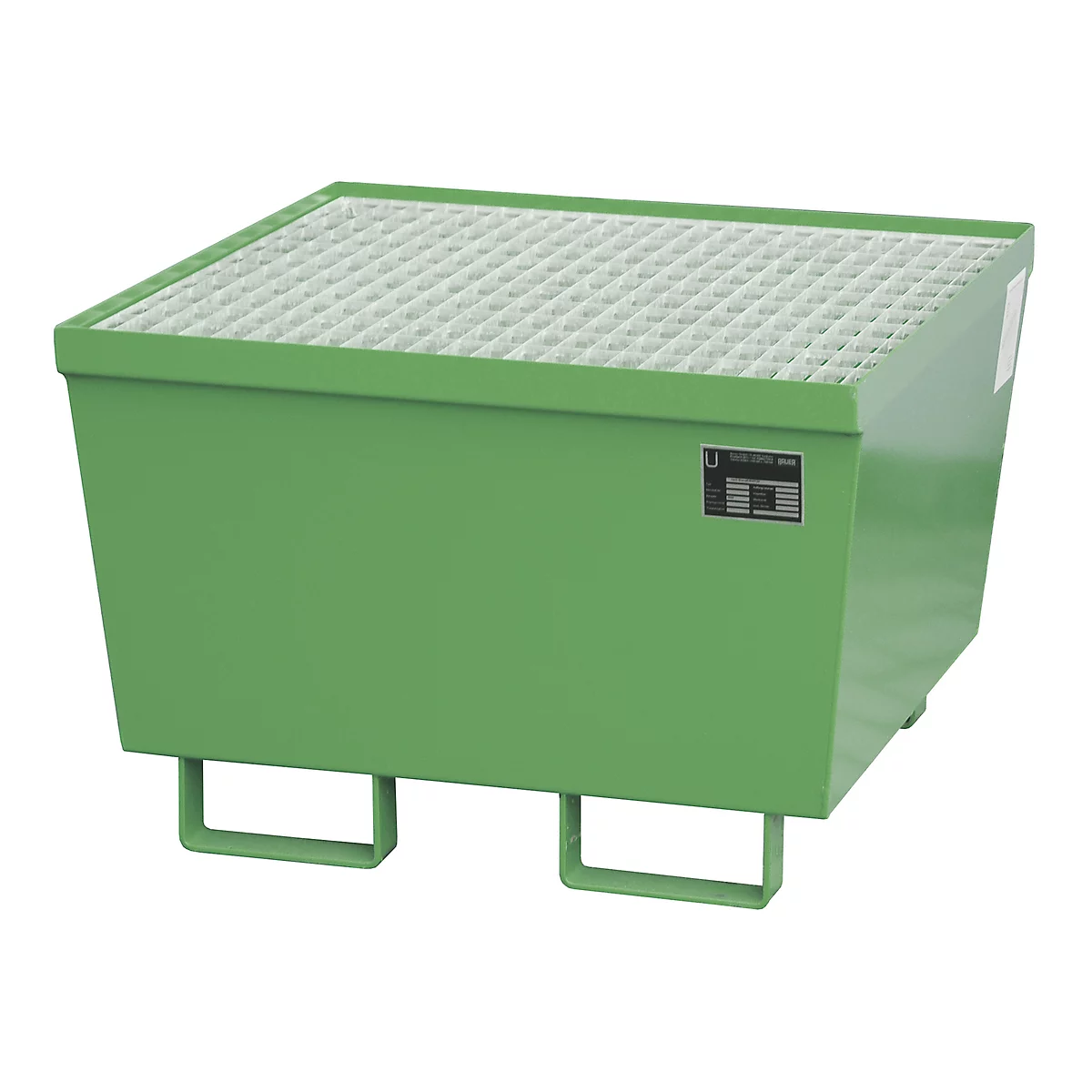 Bac de rétention BAUER AM-1, avec caillebotis, acier, 215 l, L 800 x P 800 x H 545 mm, vert