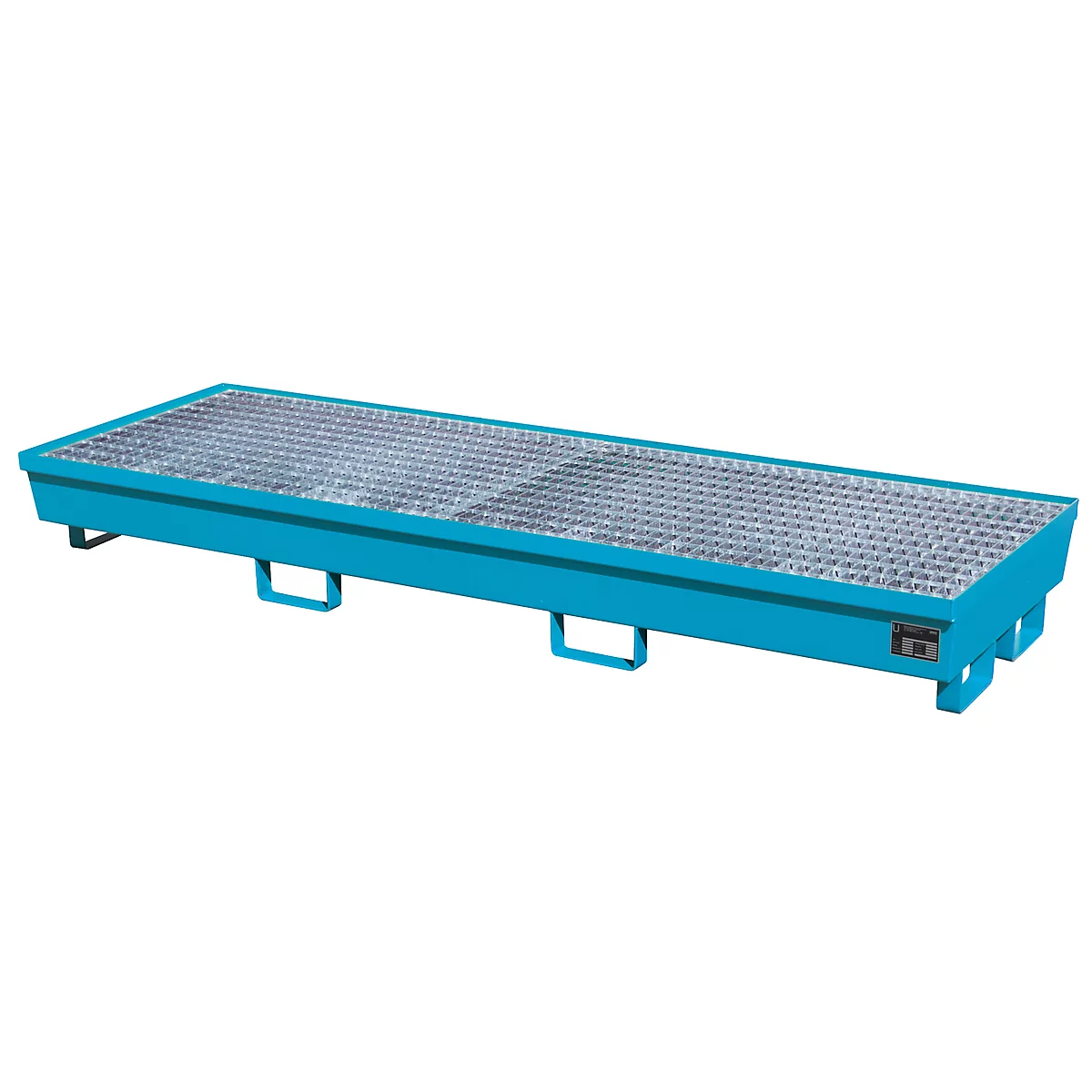 Bac de rétention BAUER AM-4/B, avec grille, acier, 233 l, L 2400 x P 800 x H 285 mm, bleu