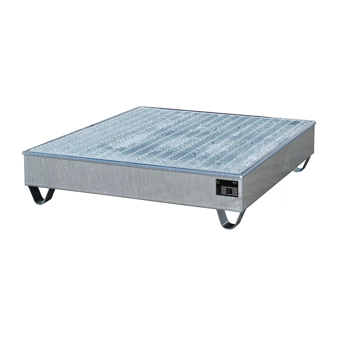 Bac de rétention BAUER AW-4/A/PE avec grille, 211 l, L 1215 x P 1215 x H 290 mm, galvanisé