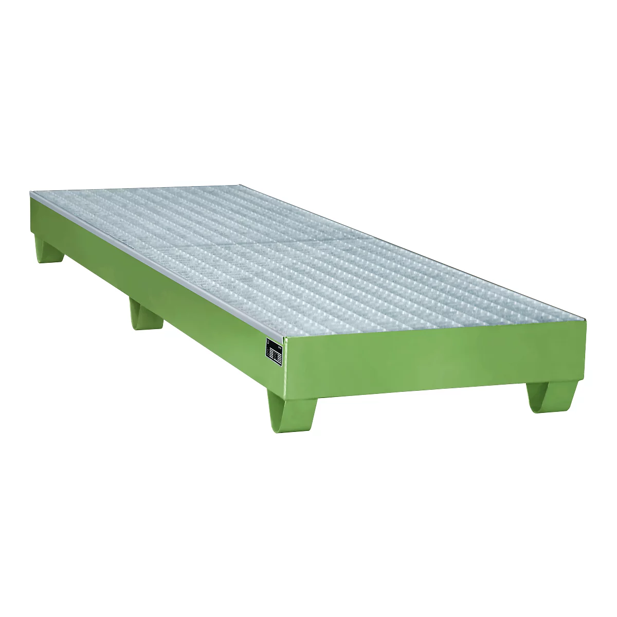 Bac de rétention en acier avec caillebotis, 2400 x 800 mm, vert RAL 6011