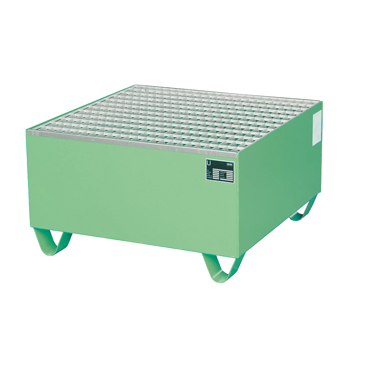 Bac de rétention en acier avec caillebotis, 800 x 800 mm, vert RAL 6011