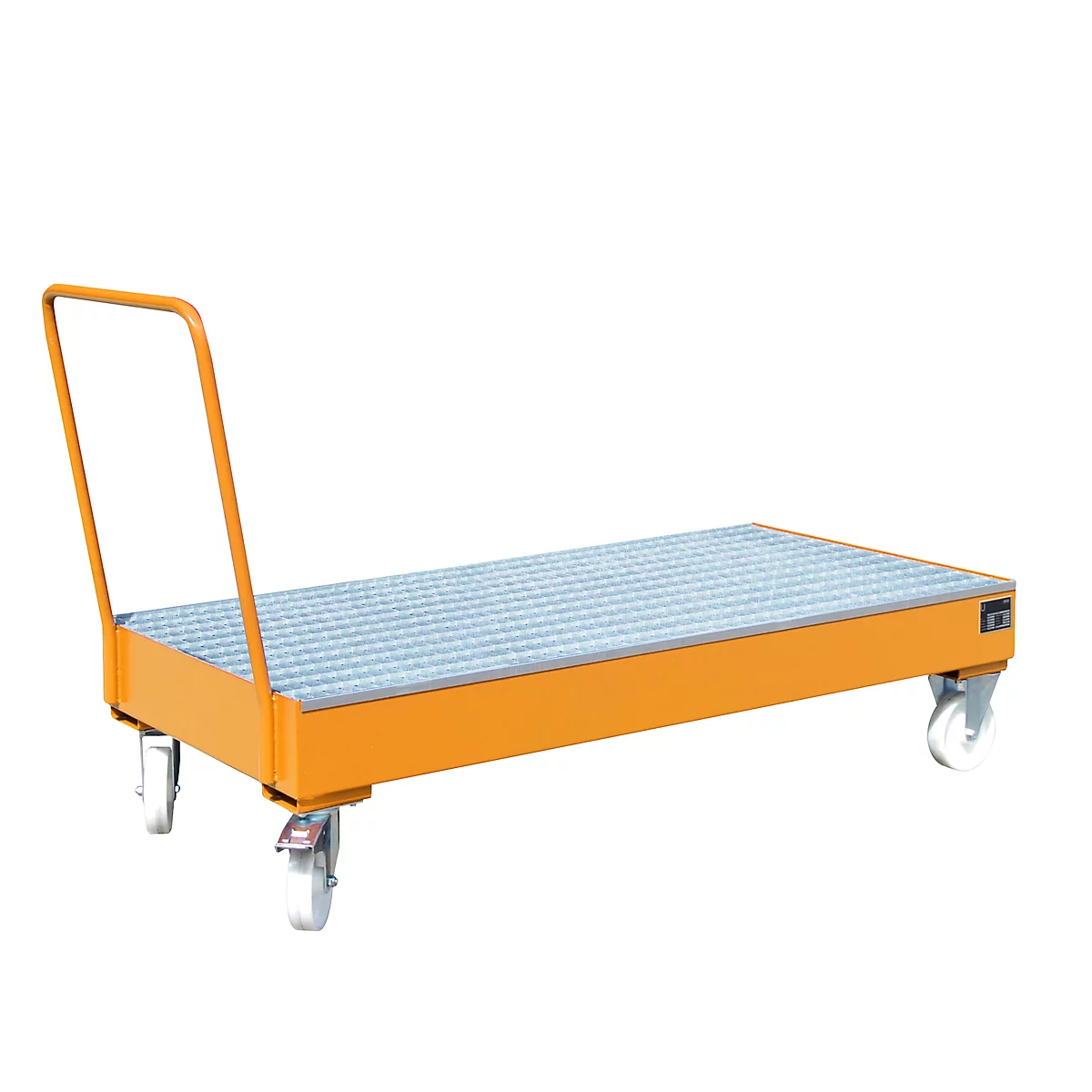 Bac de rétention en acier avec roulettes + poignée, 1800 x 800 mm, orange RAL 2000