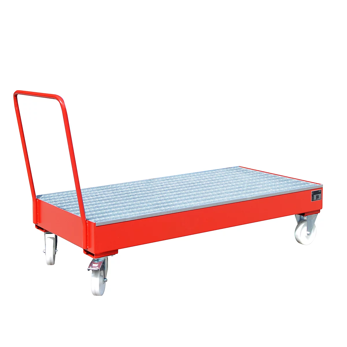 Bac de rétention en acier avec roulettes + poignée, 1800 x 800 mm, rouge RAL 3000