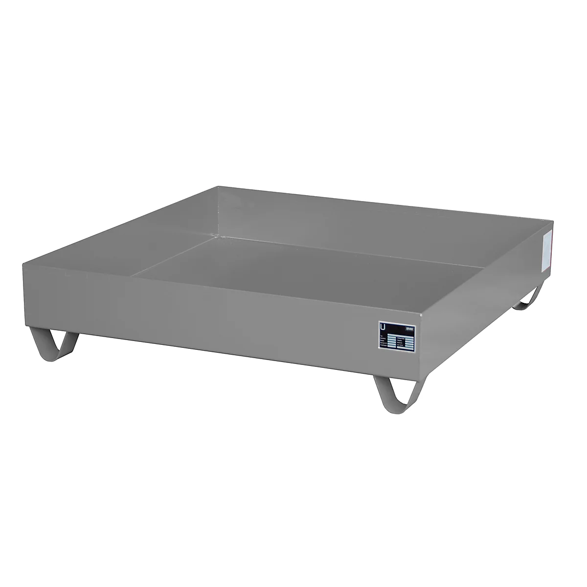 Bac de rétention en acier sans caillebotis, 1200 x 1200 mm, gris RAL 7005