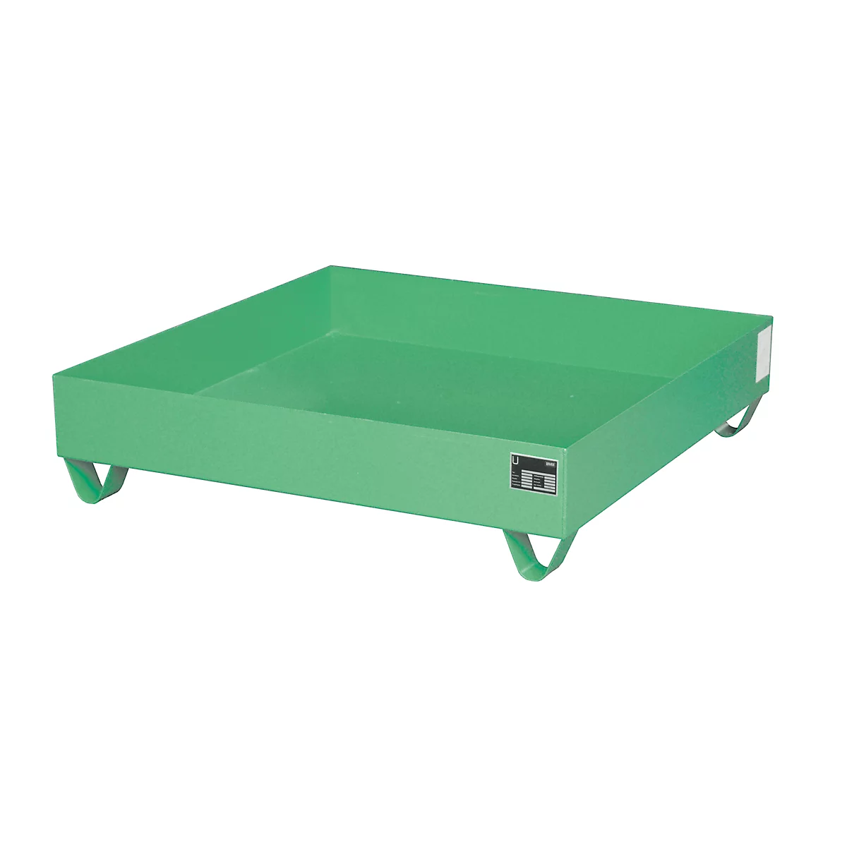 Bac de rétention en acier sans caillebotis, 1200 x 1200 mm, vert RAL 6011