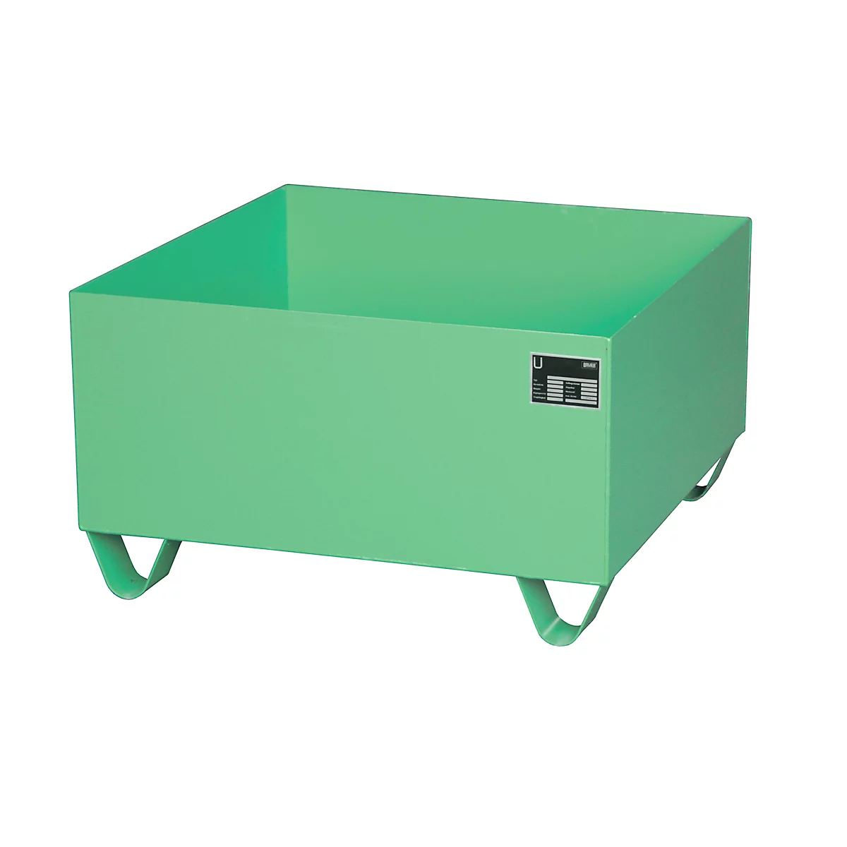 Bac de rétention en acier sans caillebotis, 800 x 800 mm, vert RAL 6011