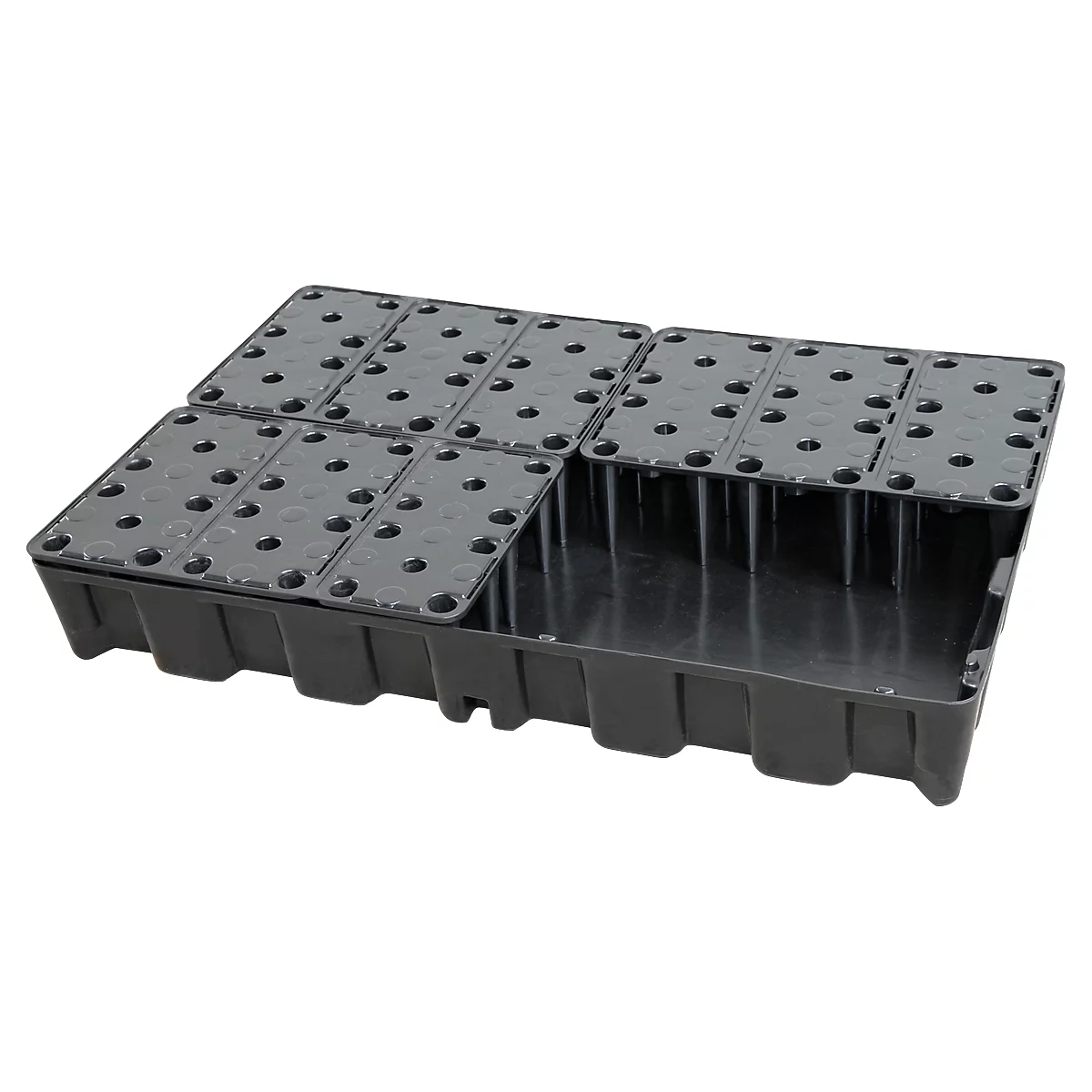 Bac de rétention en PE 120HD, en polyéthylène, 100 % recyclable, avec caillebotis PE
