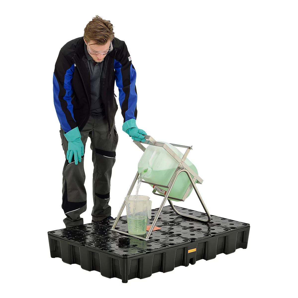 Bac de rétention en PE 120HD, en polyéthylène, 100 % recyclable, avec caillebotis PE