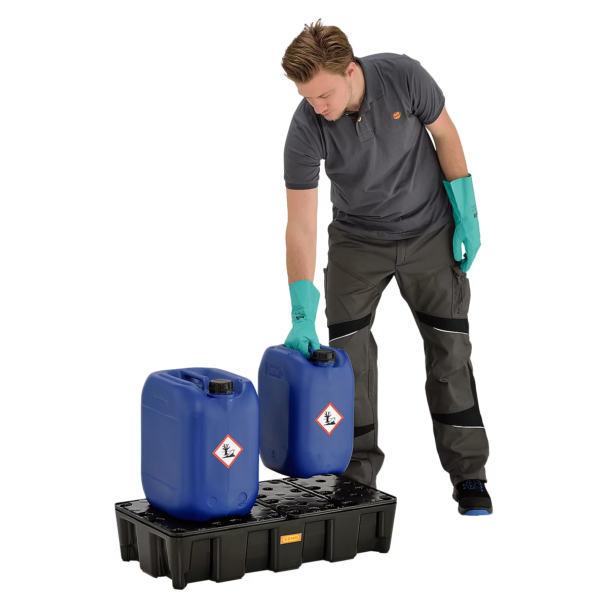 Bac de rétention en PE 25HD, en polyéthylène, 100 % recyclable, avec caillebotis PE