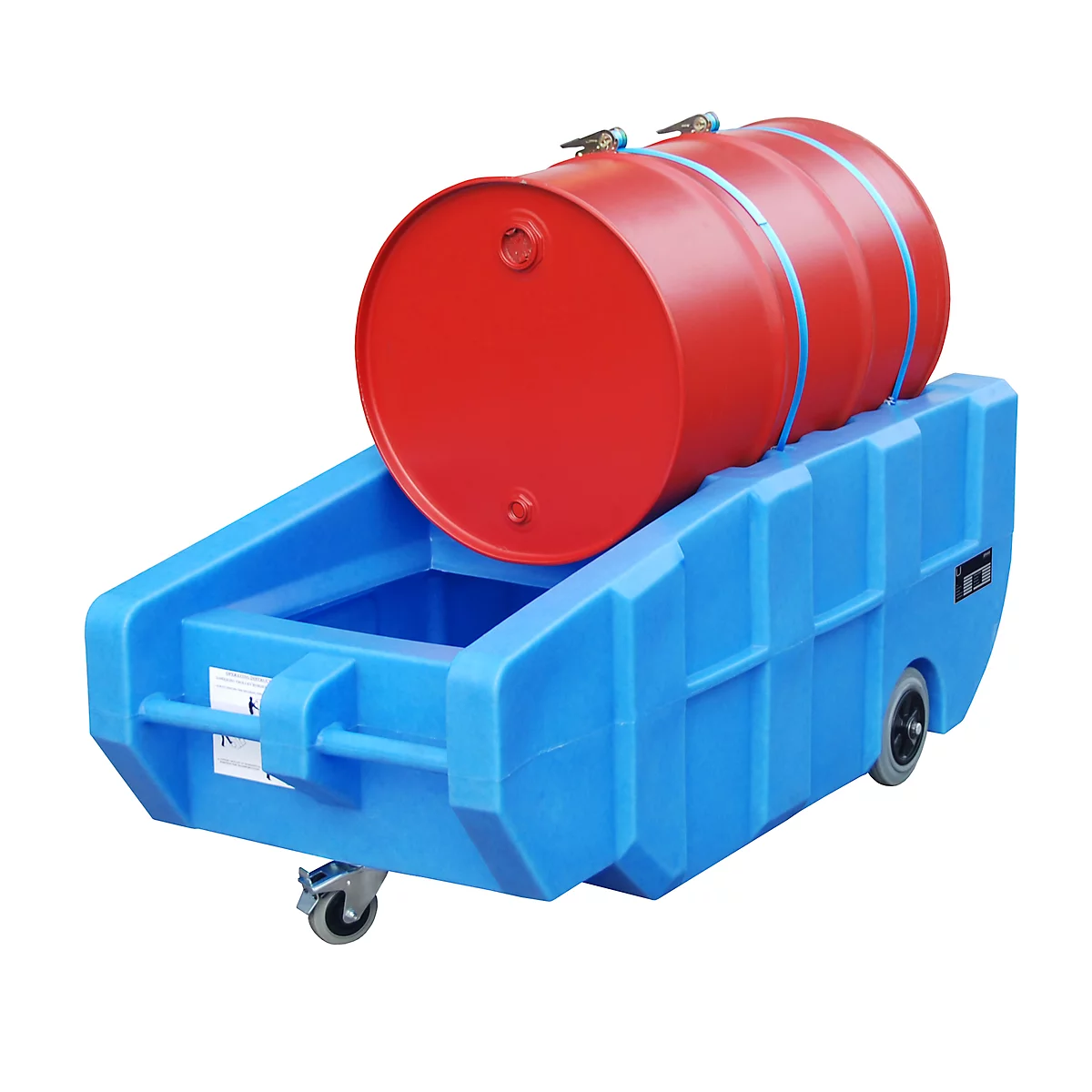 Bac de rétention en PE Bauer type WPT 230, mobile, pour fûts de 200 L, avec sangles