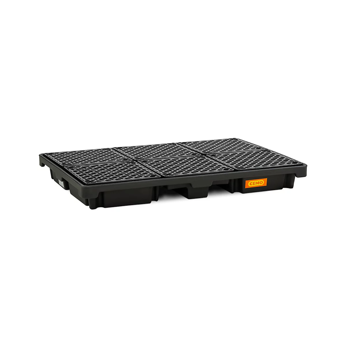 Bac de rétention en PE CEMO 220/6, avec 6 grilles en PE, L 1860 x P 1260 x H 200 mm, 220 l, pour 6 fûts de 200 l, jusqu'à 1800 kg