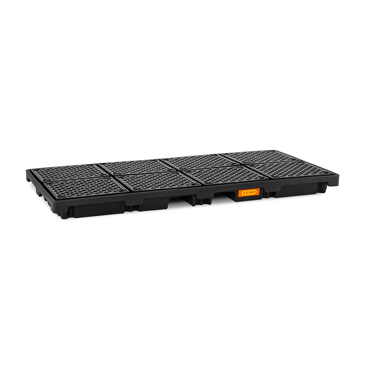 Bac de rétention en PE CEMO 270/8, avec 8 grilles en PE, L 2480 x P 1280 x H 180 mm, 270 l, pour 8 fûts de 200 l, jusqu'à 2400 kg