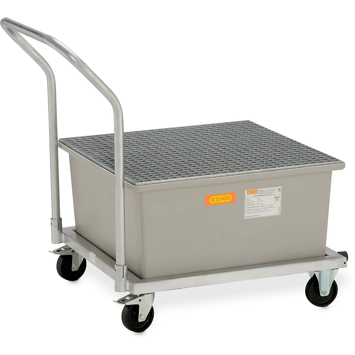 Bac de rétention en PRV 220/1-mobile CEMO, mobile, capacité de 210 l, L 1090 x P 860 x H 1080 mm