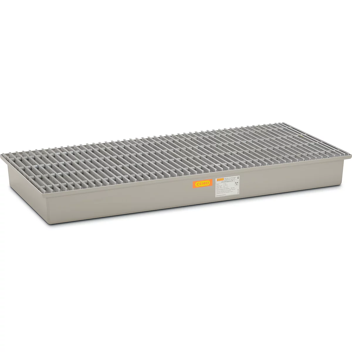 Bac de rétention en PRV 220/3 CEMO, capacité de 220 l, L 1880 x P 850 x H 200 mm, avec grille en PRV