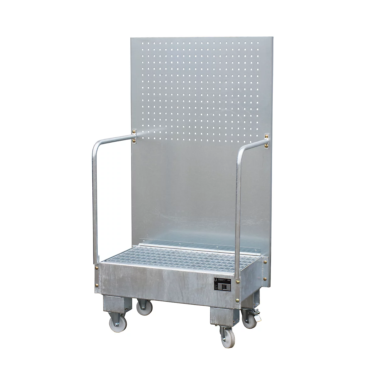 Bac de rétention mobile LPW 60-2, avec panneau perforé, en acier, capacité 2 fûts de 60 L, galvanisé