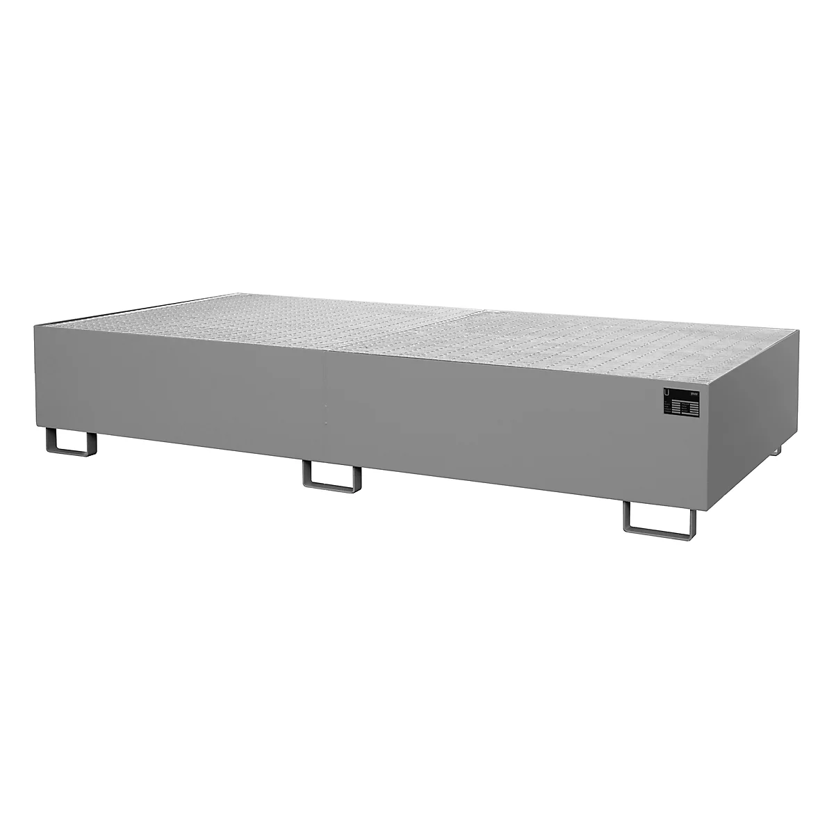 Bac de rétention pour le rayonnage des entrepôts type RW/GR 2700-3, avec caillebotis, gris RAL 7005