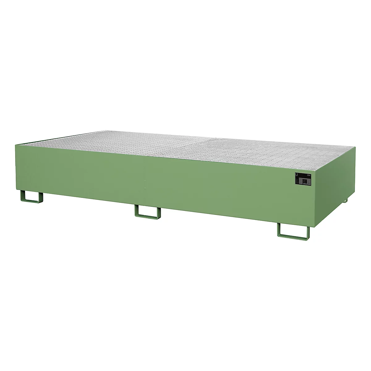 Bac de rétention pour le rayonnage des entrepôts type RW/GR 2700-3, avec caillebotis, vert RAL 6011