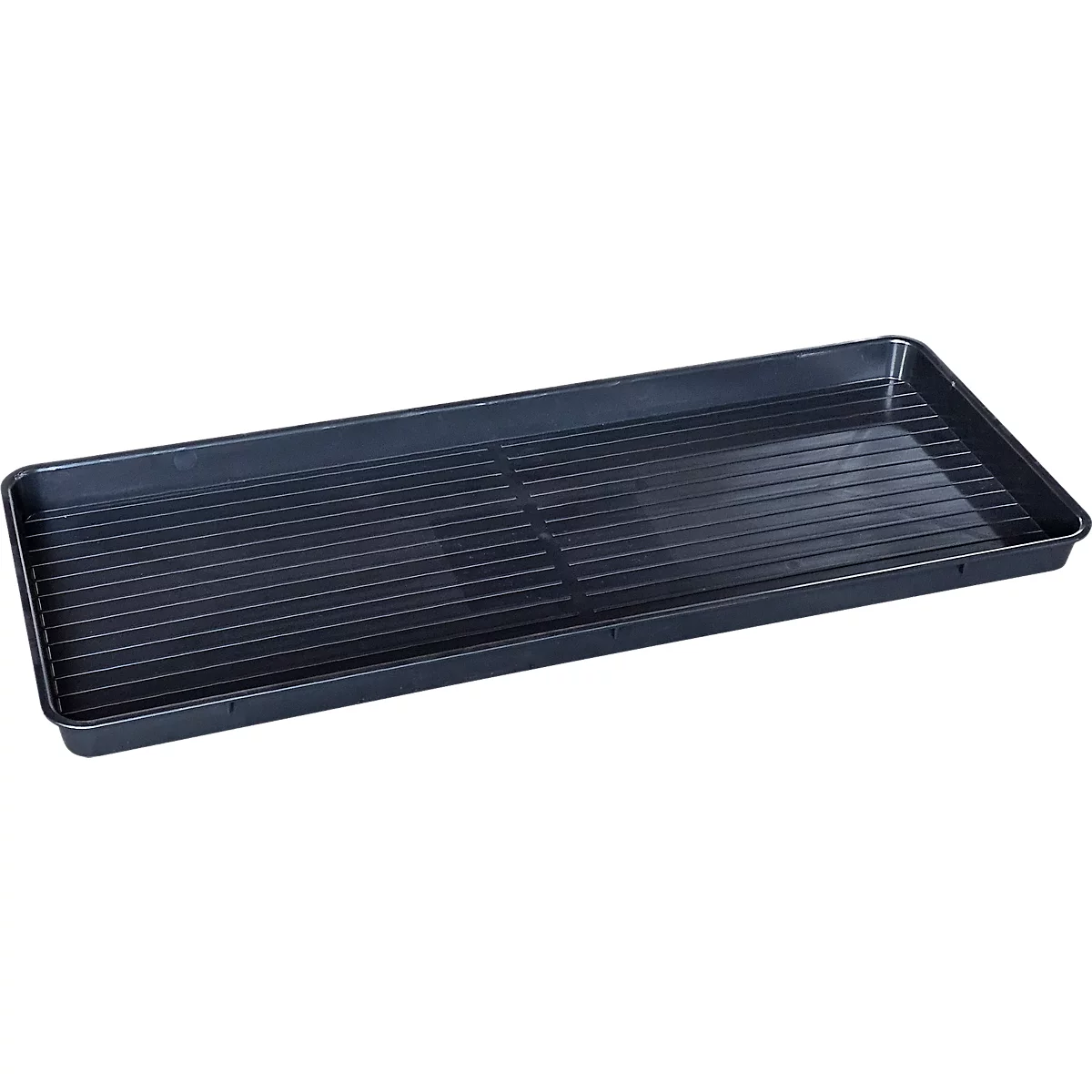 Bac de semis rectangulaire noir avec une surface rainurée.