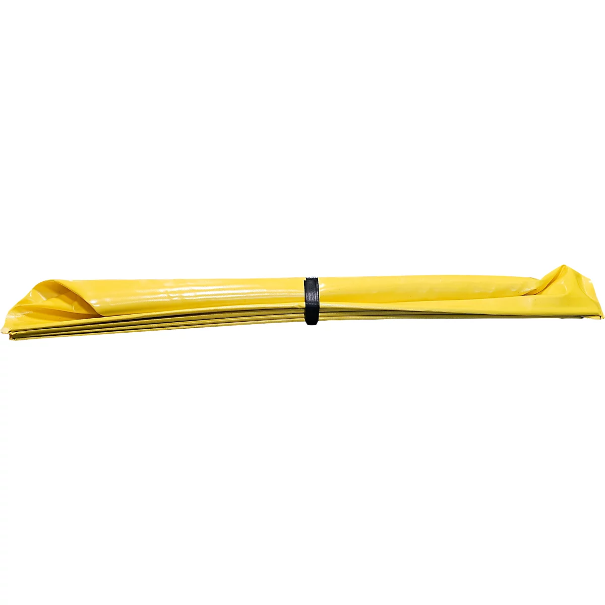 Objet jaune enroulé avec un collier de serrage noir au milieu.