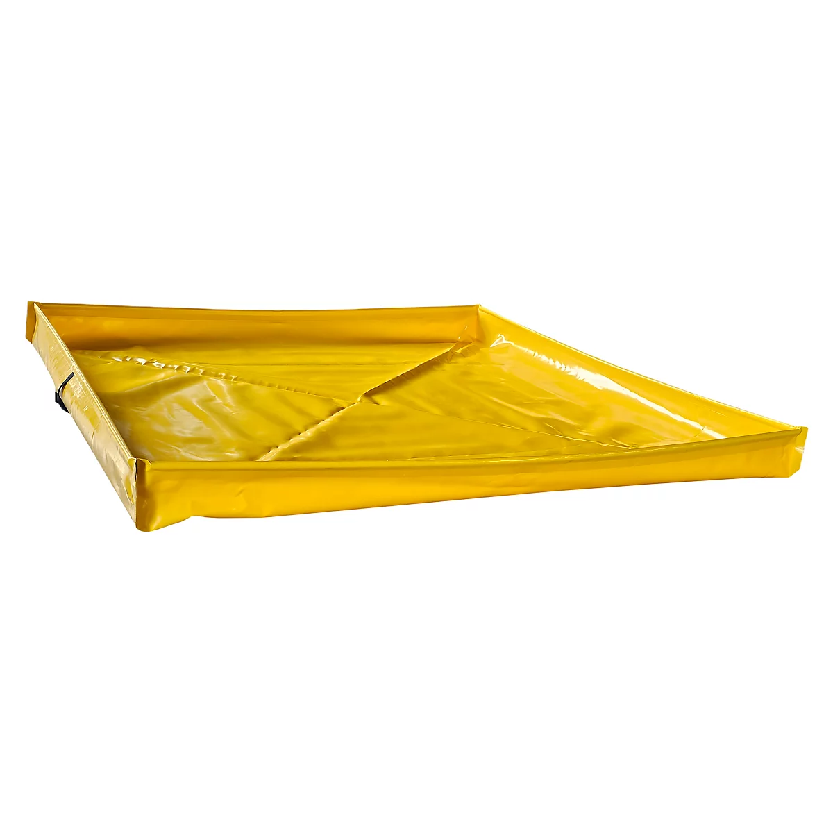 Bassin de confinement jaune pour liquides, rectangulaire, sur fond blanc.