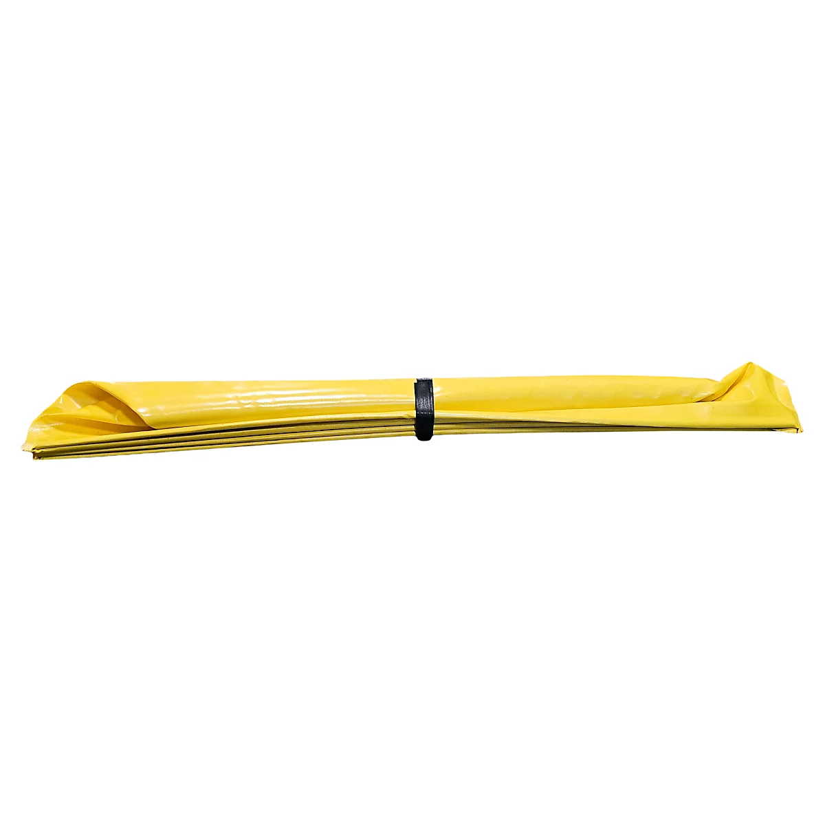 Matériau jaune enroulé, maintenu ensemble par une bande noire.