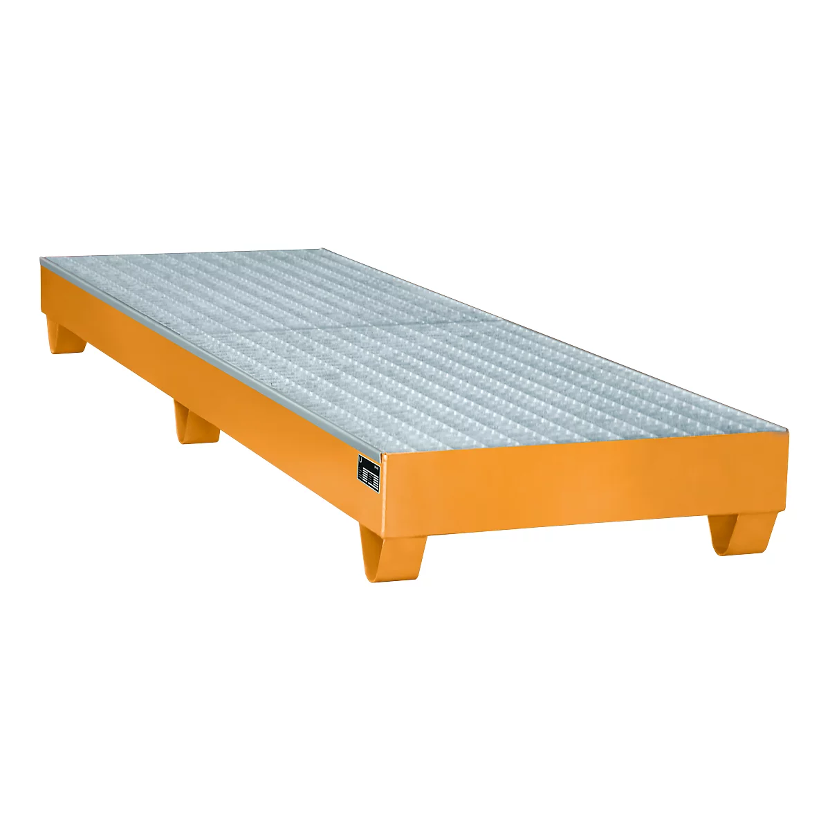Bac de rétention série 2000 - acier - 1000 litres - pour 3 fûts de 200 l - L 2400 x l.800 x H 250 mm - avec caillebotis - orange RAL 2000