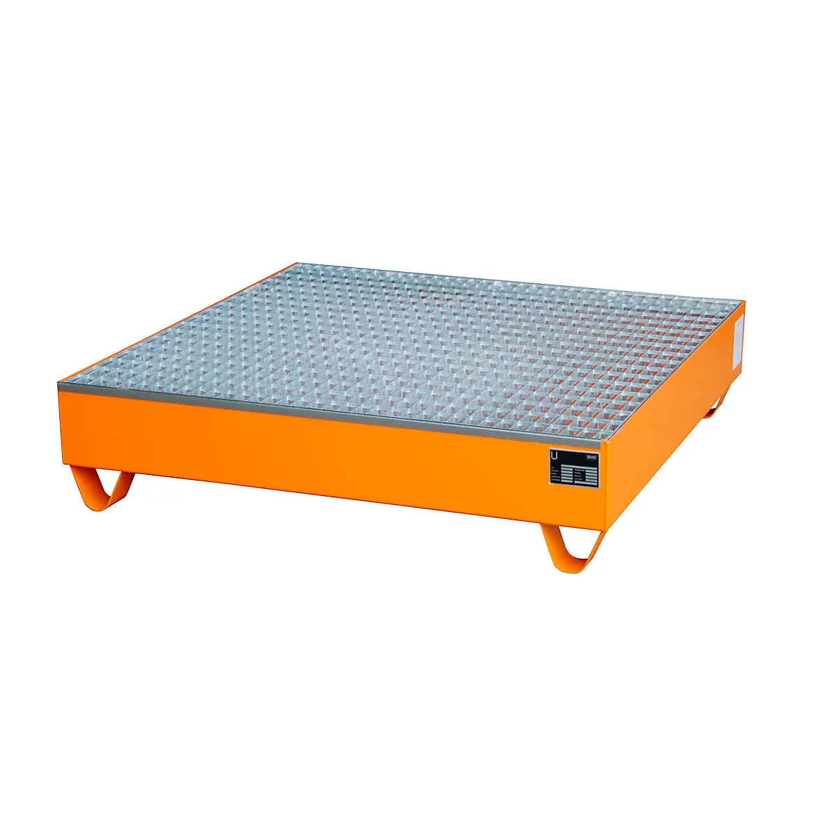 Bac de rétention série 2000 - acier - 216 litres - pour 4 fûts de 200 l - L 1200 x l. 1200 x H 285 mm - avec caillebotis - orange RAL 2000