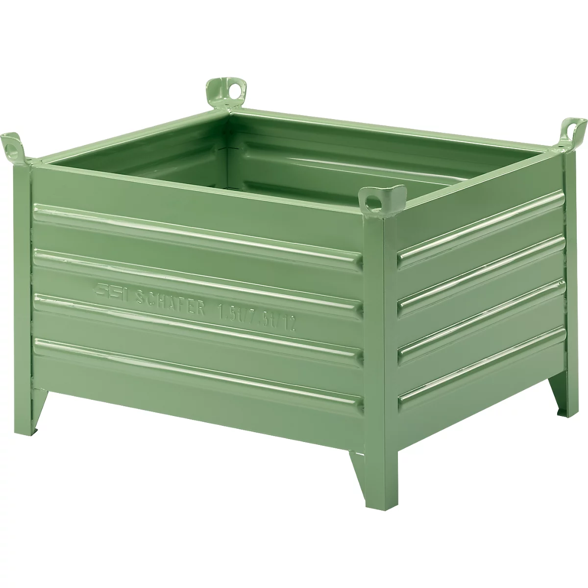 Bac de transport et gerbable Schäfer Shop Select, avec parois fixes, L 1050 x P 850 x H 670 mm, vert réséda RAL 6011, jusqu'à 1500 kg