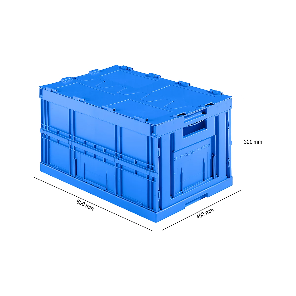 Bac Euro pliable FK E-D-6320-2, L 600 x l. 400 x H 320 mm, 64 L, avec couvercle, bleu