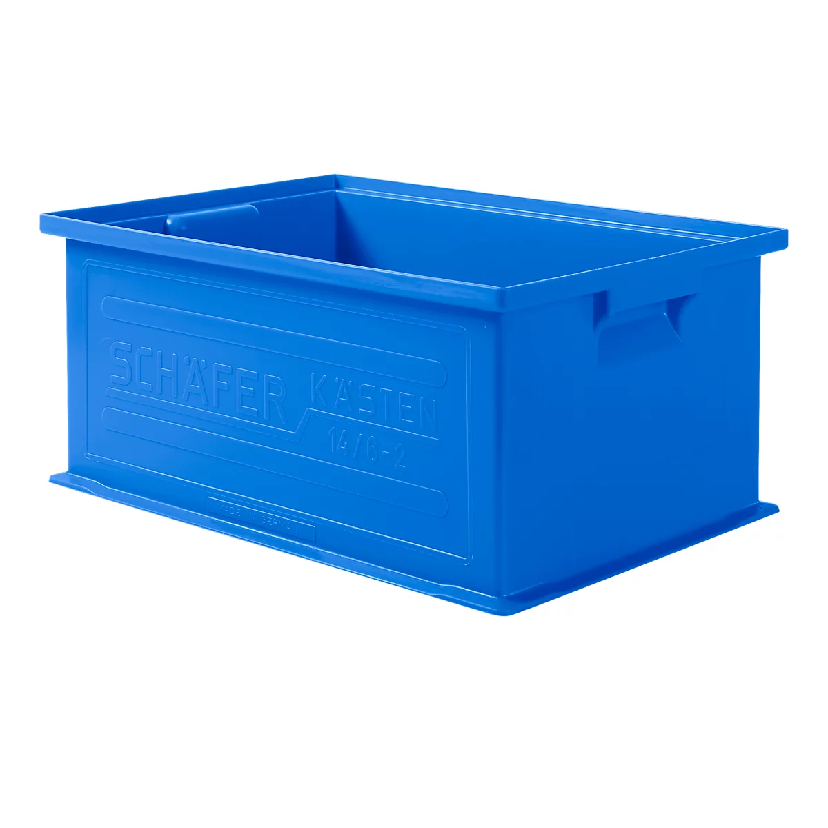 Bac gerbable SSI Schaefer série 14/6-2, volume 21 l, jusqu'à 30 kg, poignées encastrées &amp; porte-étiquette, polypropylène, bleu, 10 pièces