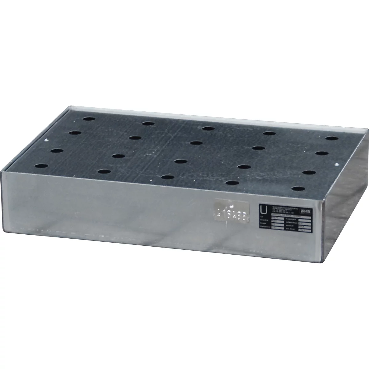 Bac pour petits récipients Bauer KGW-P 1/M, capacité 21 l, jusqu'à 50 kg, avec grille en tôle perforée, L 600 x P 400 x H 120 mm, acier galvanisé