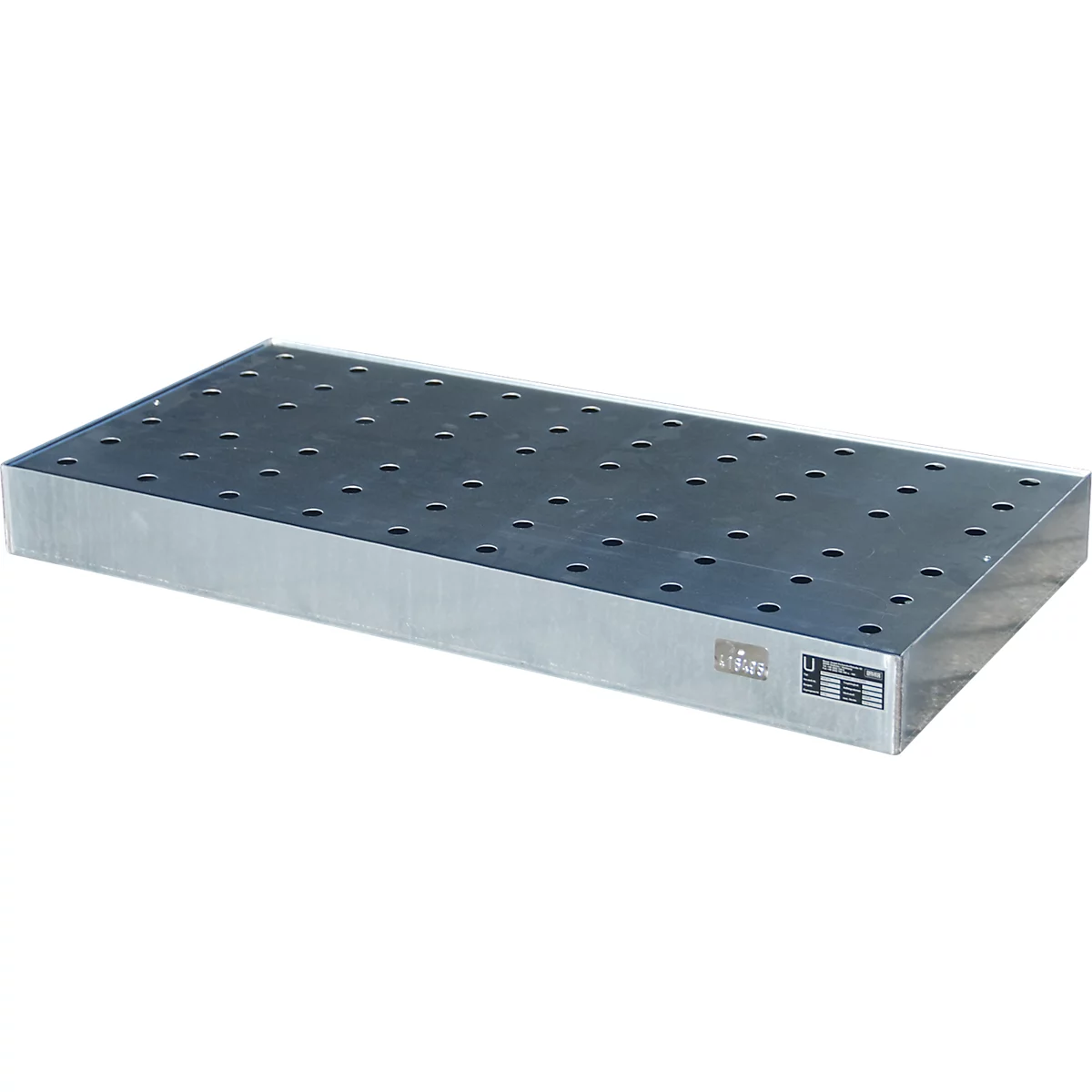 Bac pour petits récipients Bauer KGW-P 4/M volume 67 l, jusqu'à 200 kg, avec grille en tôle perforée, L 1200 x P 600 x H 120 mm, acier galvanisé