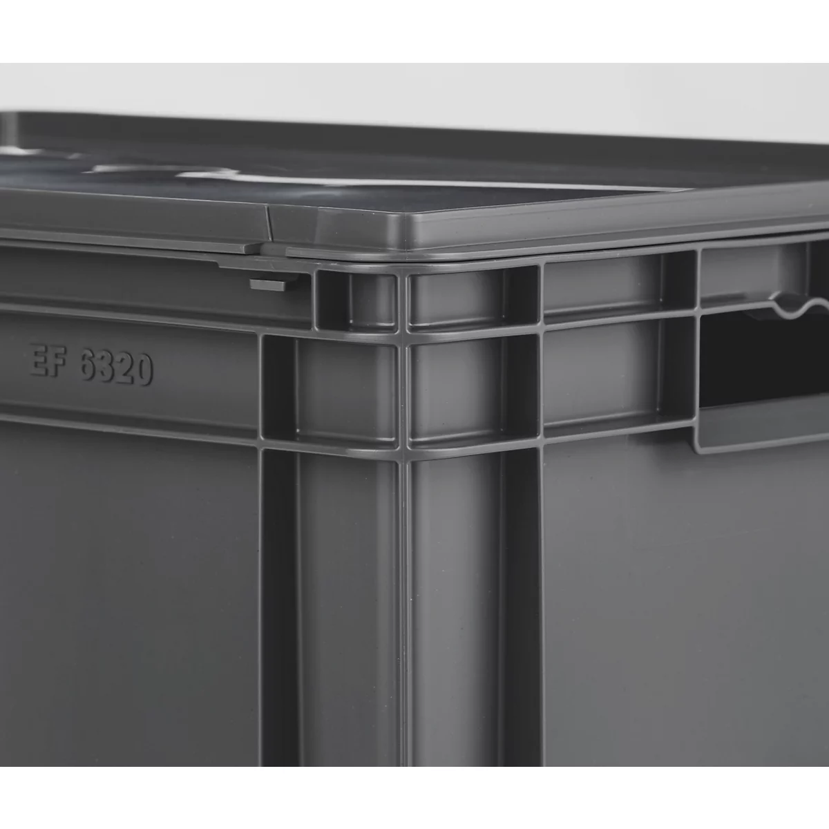 Bacs aux normes européennes série EF 6320, capacité 63,7 l, poignée traversante, gris fer, couvercle inclus, 3 pièces