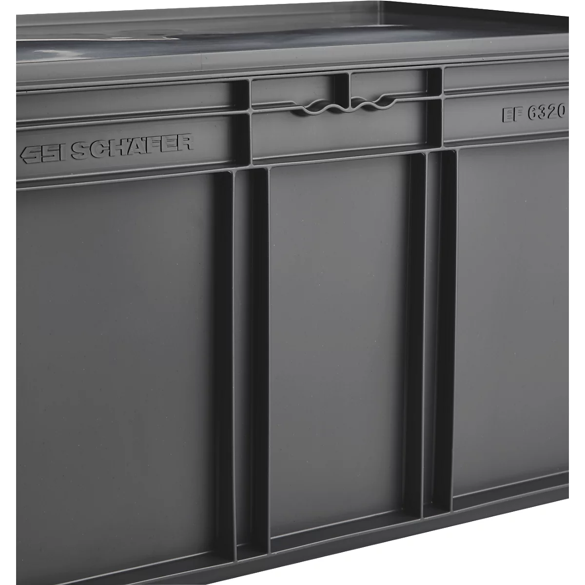 Bacs aux normes européennes série EF 6320, capacité 63,7 l, poignée traversante, gris fer, couvercle inclus, 3 pièces