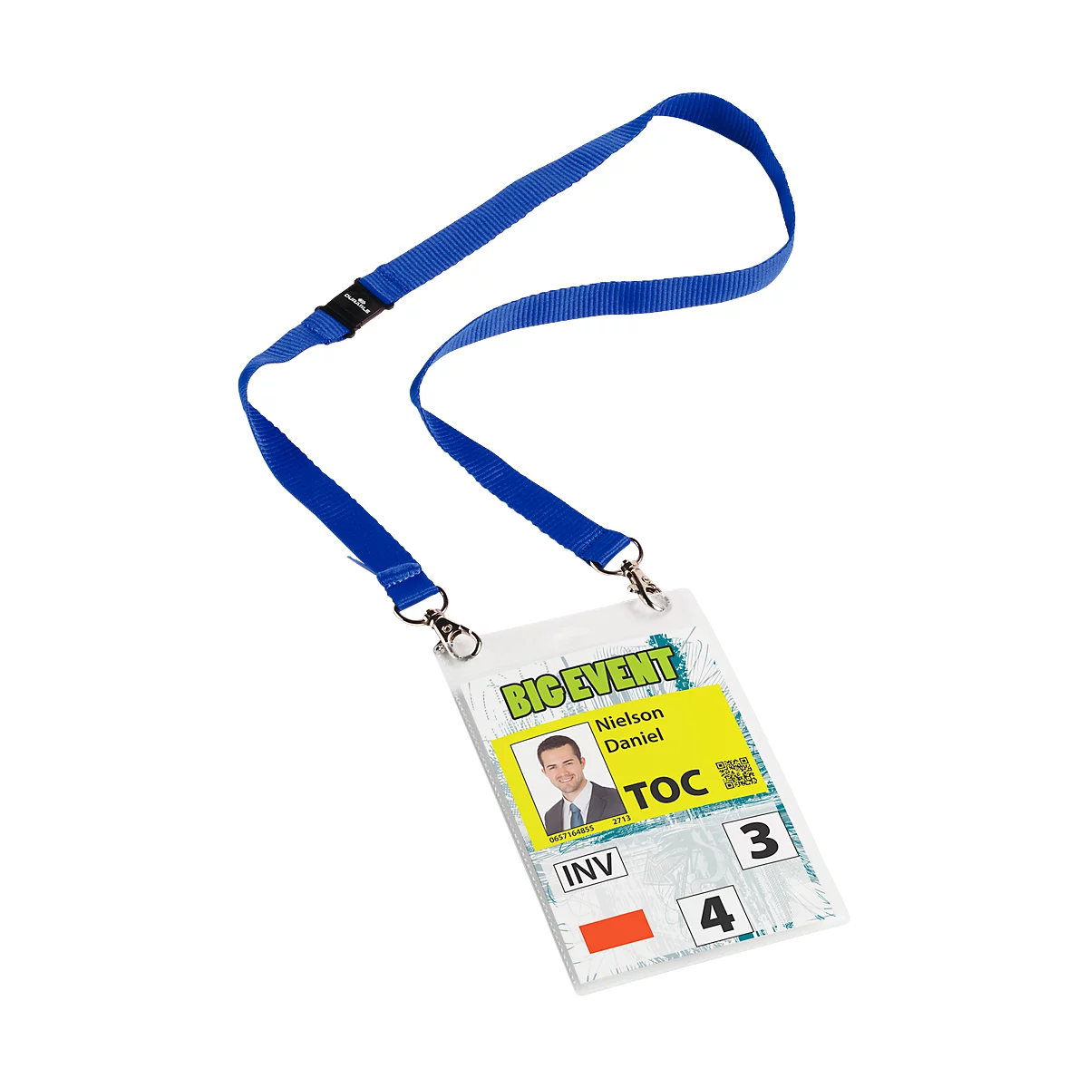 Badges A6 avec cordon textile duo, 10 p., bleu foncé