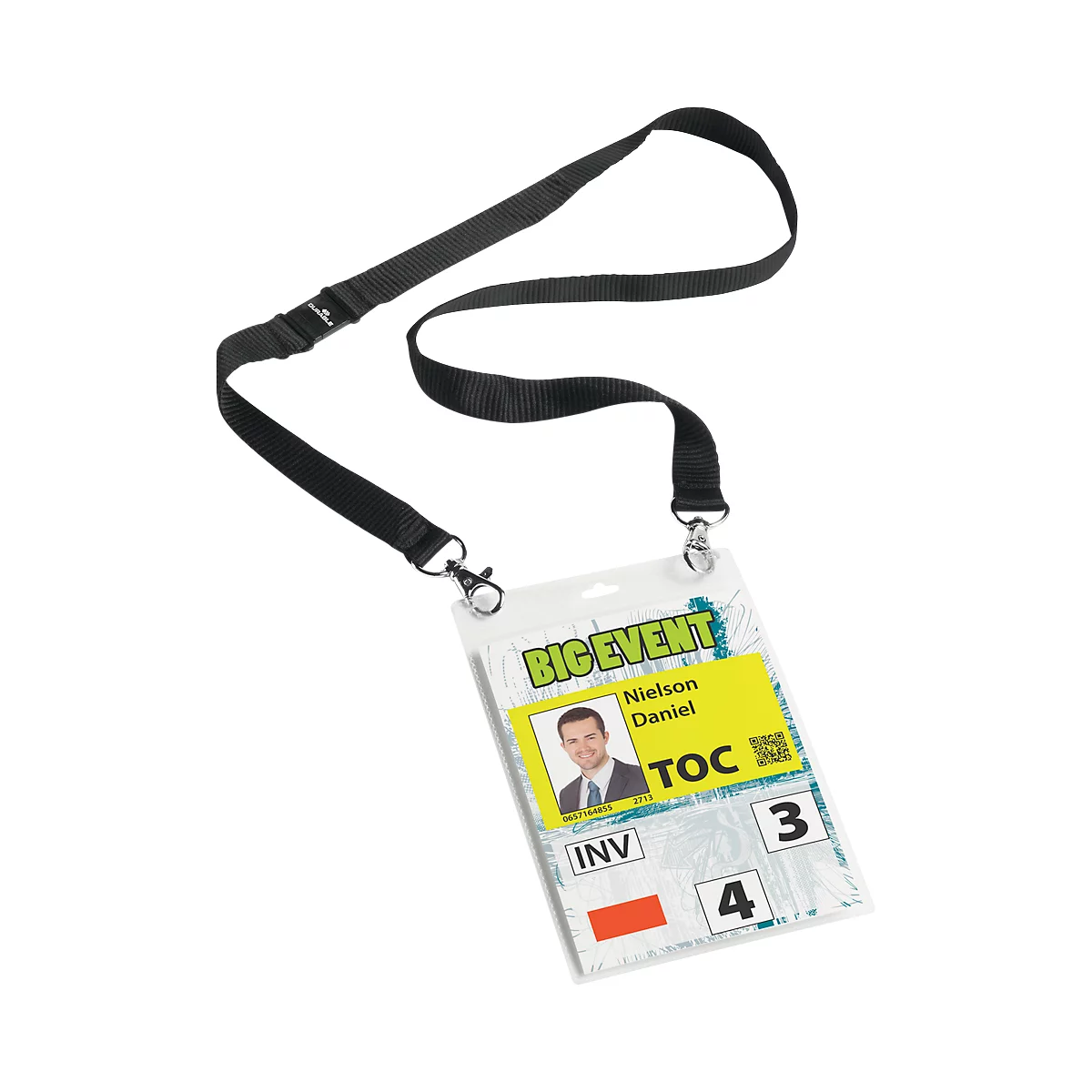 Badges A6 avec cordon textile duo, 10 p., noir