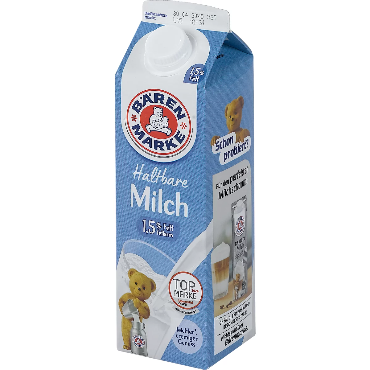 Bärenmarke H-Milch, Fettgehalt 1,5 %, homogenisiert, ultrahocherhitzt, 12 x 1 l
