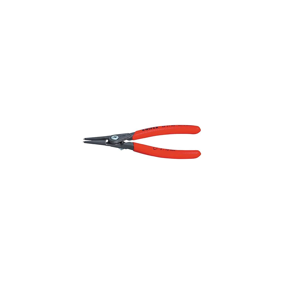 Pince à circlips rouge KNIPEX, gros plan. Inscription : 3-10 mm.