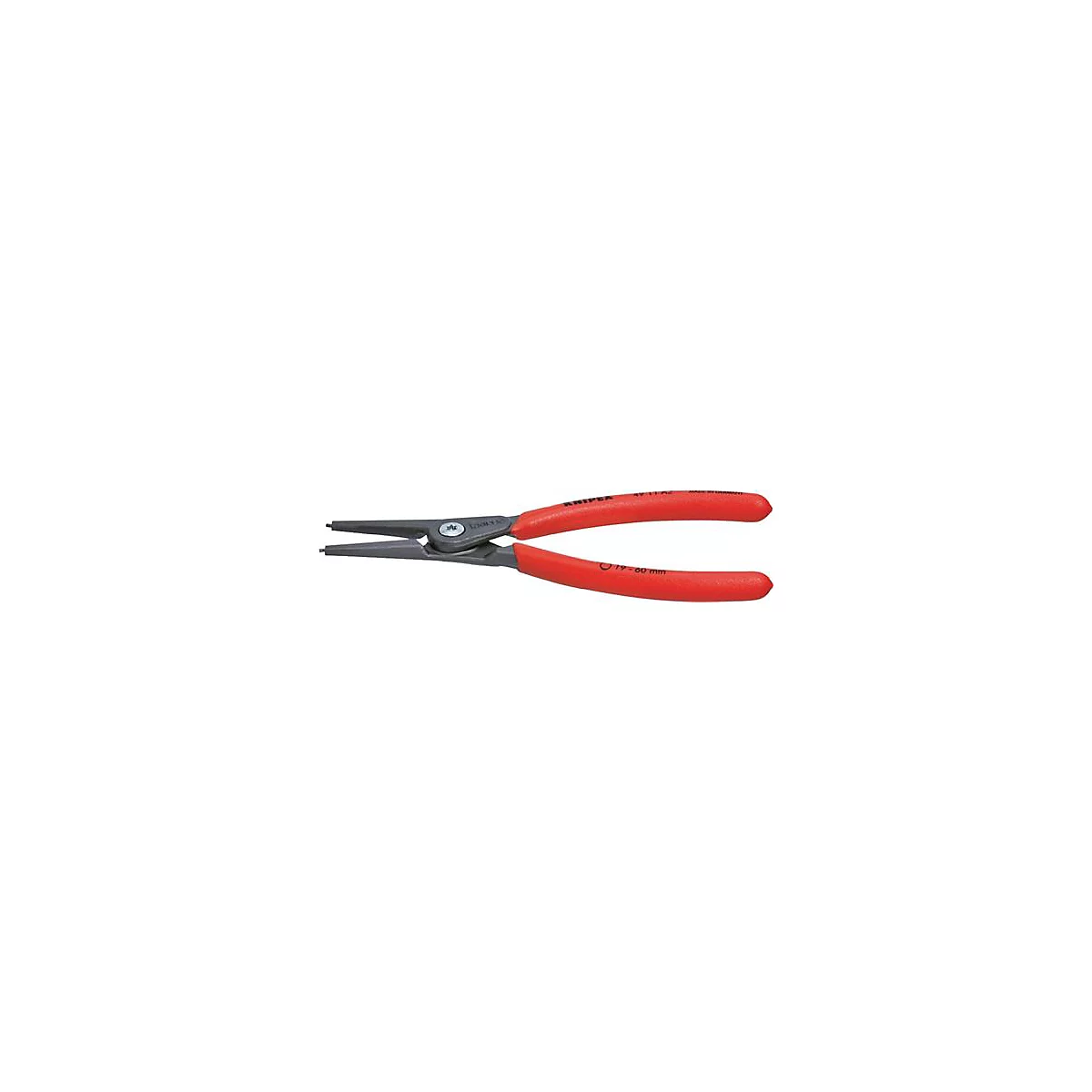 Une pince avec des poignées rouges et des mâchoires noires, ouverte. Le nom KNIPEX est visible sur la pince.