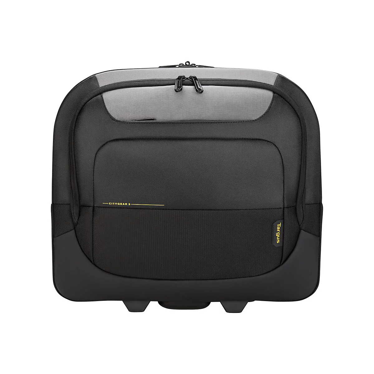 Schwarzer Targus Citygear 3 Notebook-Trolley vor weißem Hintergrund.