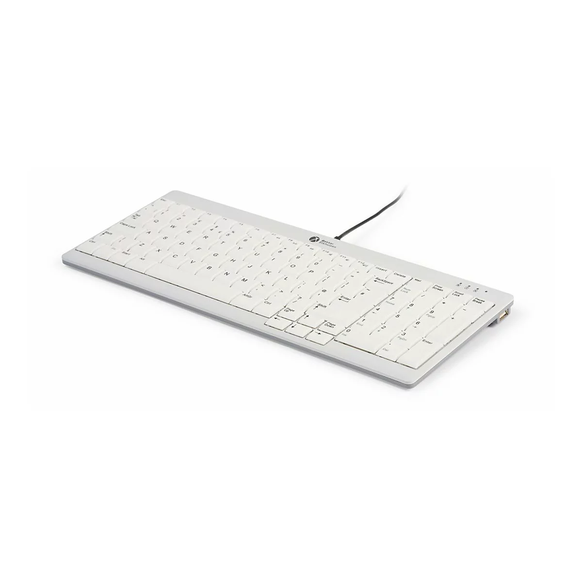Weiße, kompakte Tastatur von BakkerElhuizen auf weißem Hintergrund.