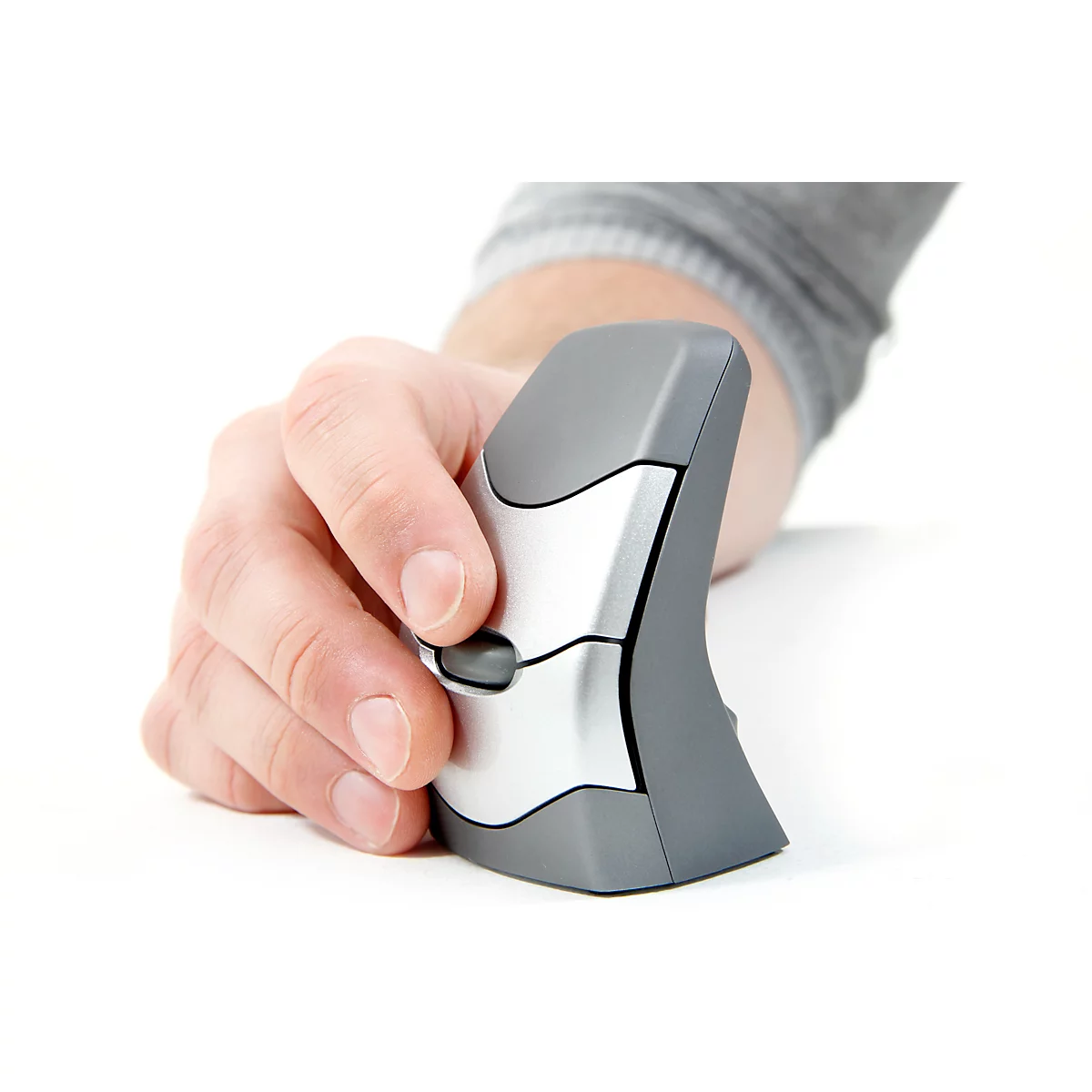 BakkerElkhuizen DXT 2 Precision Mouse Wireless, draadloos, vier DPI niveaus (500, 1000, 1500, 2000), lasersensor, plug &amp; play, ergonomisch, voor rechts- en linkshandigen, B 55 x H 80 x D 44 mm, grijs/zilver