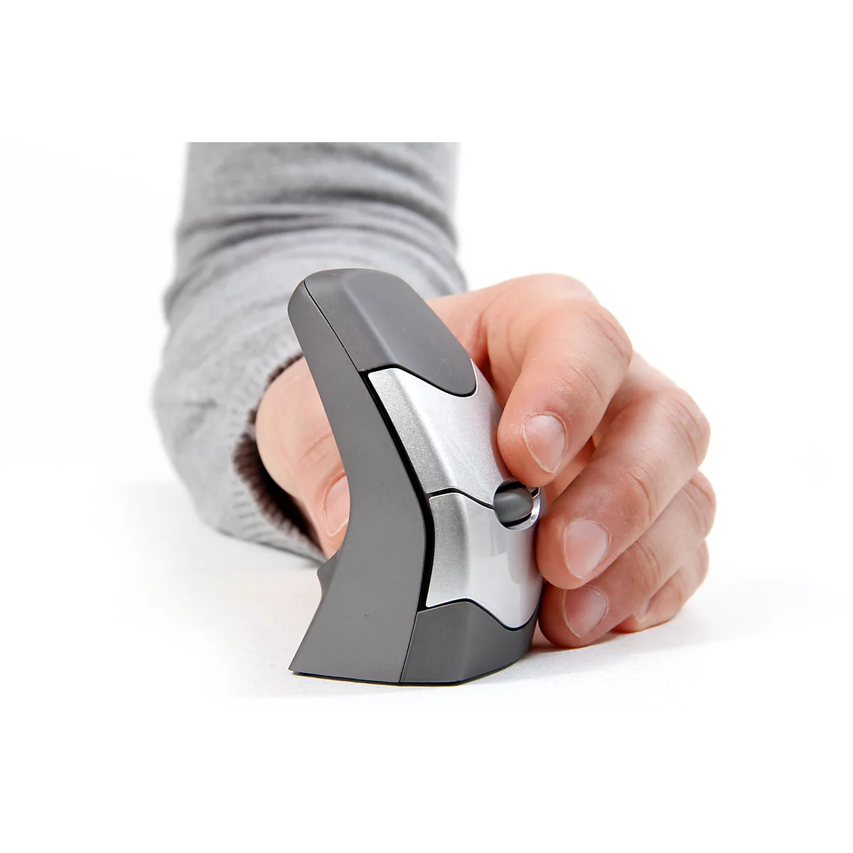BakkerElkhuizen DXT 2 Precision Mouse Wireless, draadloos, vier DPI niveaus (500, 1000, 1500, 2000), lasersensor, plug &amp; play, ergonomisch, voor rechts- en linkshandigen, B 55 x H 80 x D 44 mm, grijs/zilver