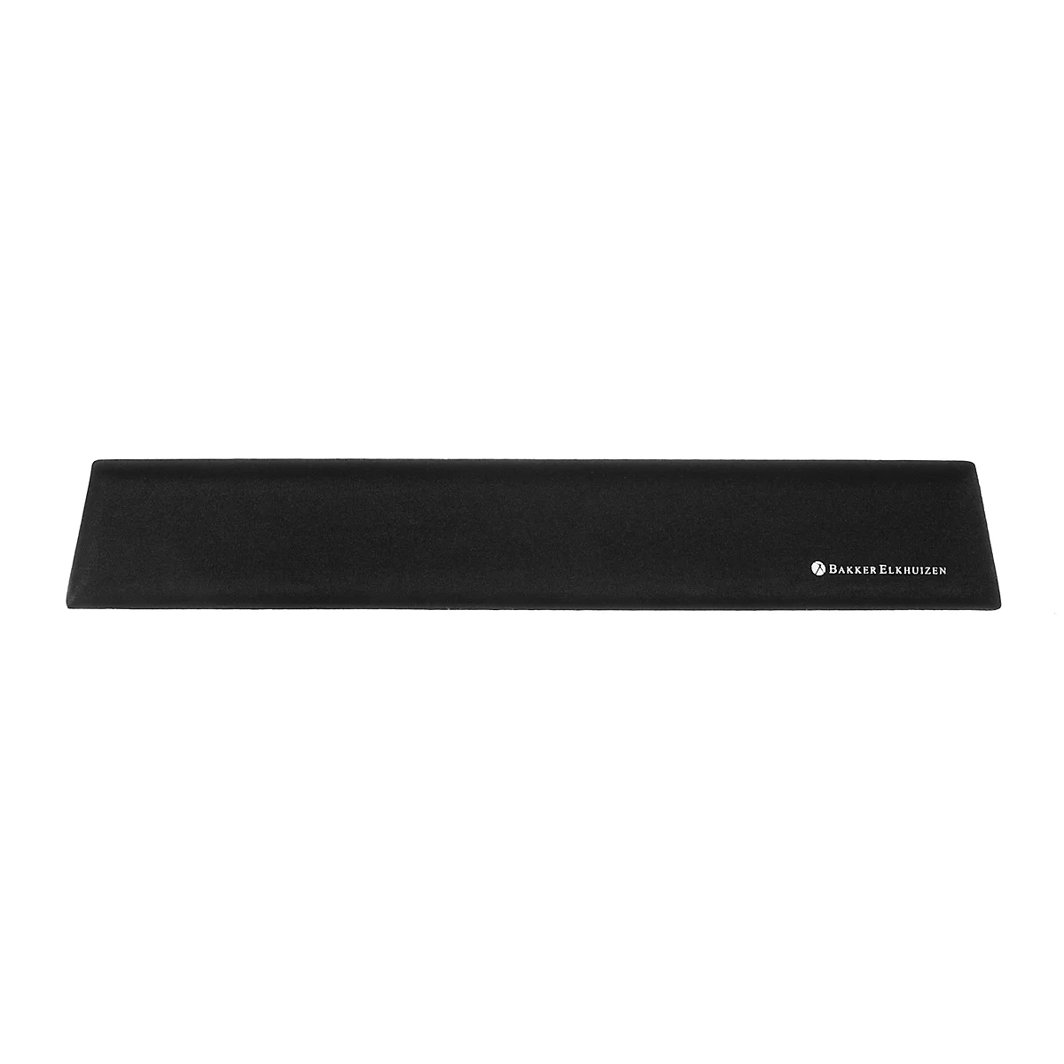 Black, rectangular wrist rest with logo on white background.