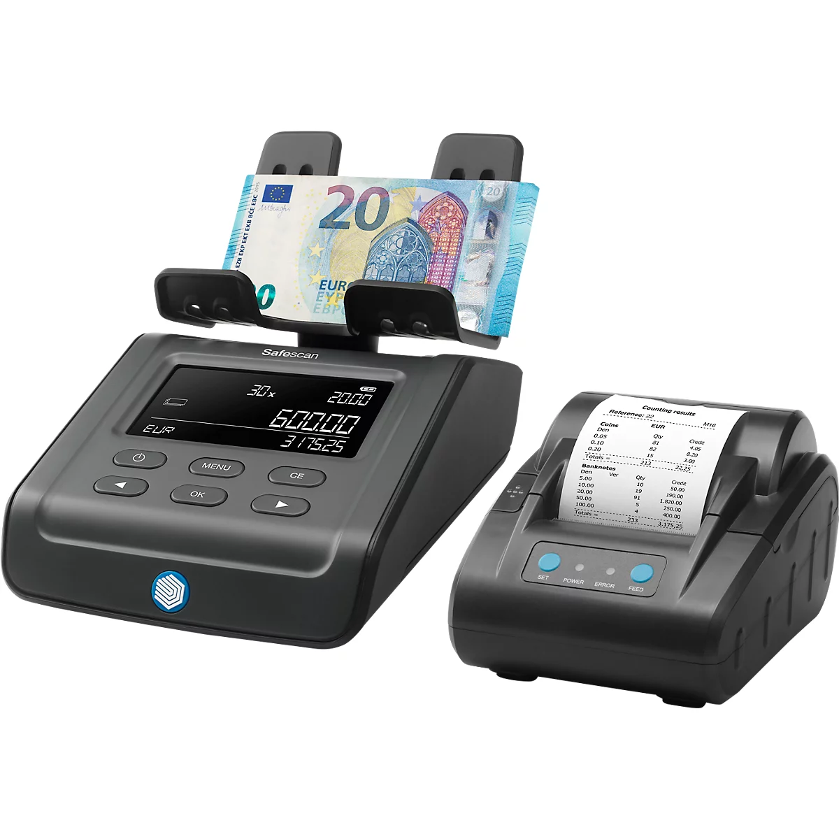 Balance monétaire Safescan 6165 G3, pour pièces &amp; billets, 13 devises préinstallées, fonction d'addition &amp; d'impression
