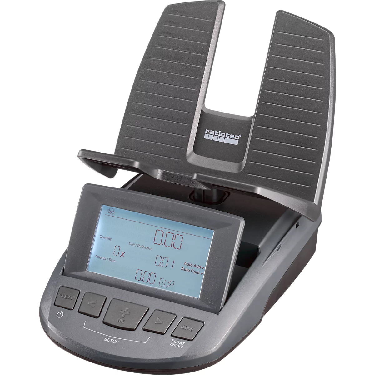 Balance pour argent ratiotec® RS 2000, pour pièces &amp; billets, options de monnaie EUR/GBP/CHF, port USB, monnaie, L 190 x l 130 x H 148 mm, anthracite