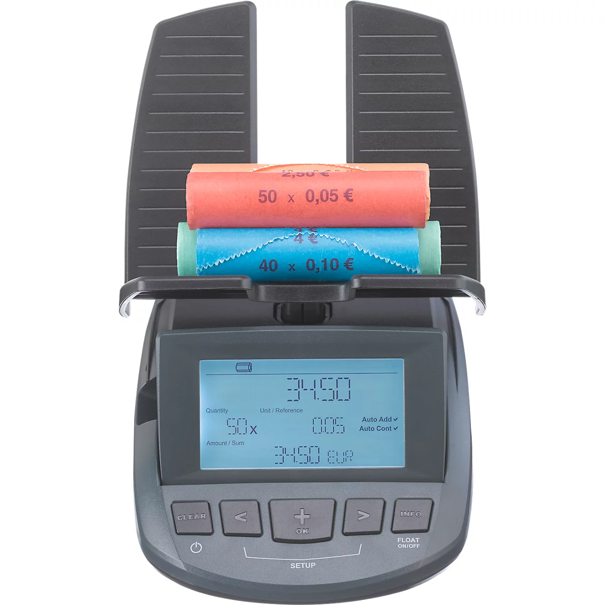 Balance pour argent ratiotec® RS 2000, pour pièces &amp; billets, options de monnaie EUR/GBP/CHF, port USB, monnaie, L 190 x l 130 x H 148 mm, anthracite