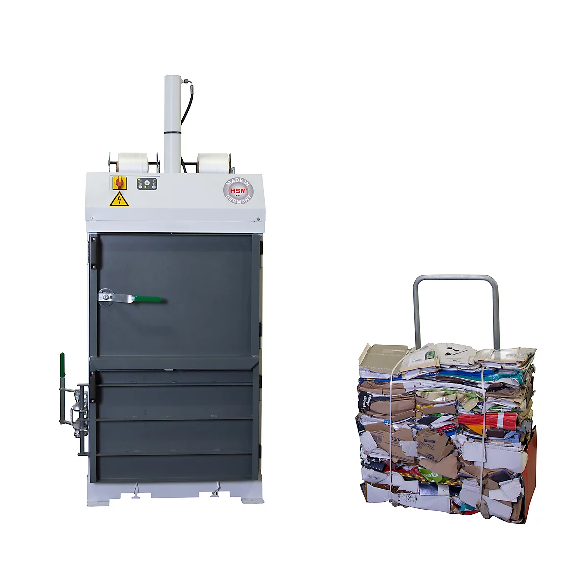 Balenpers HSM V-Press 503 eco, 2 verticale omsnoeringen, geschikt voor balenafvoerwagen, perskracht 30 kN, knevelslot