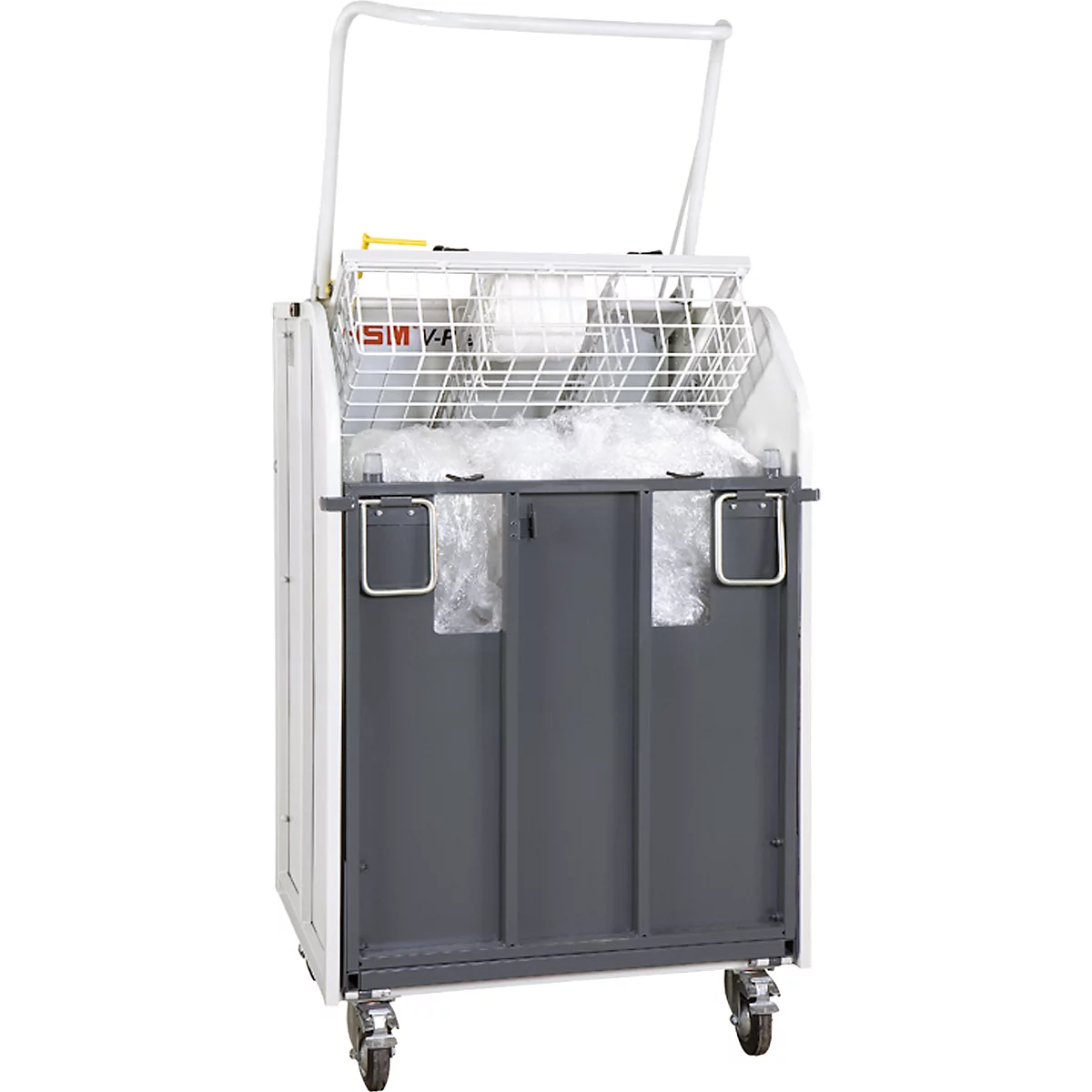 Balenpers HSM V-Press 60, handmatig, 3 dwarsgebonden banden voor balen tot 40 kg, met zwenk- en bokwielen
